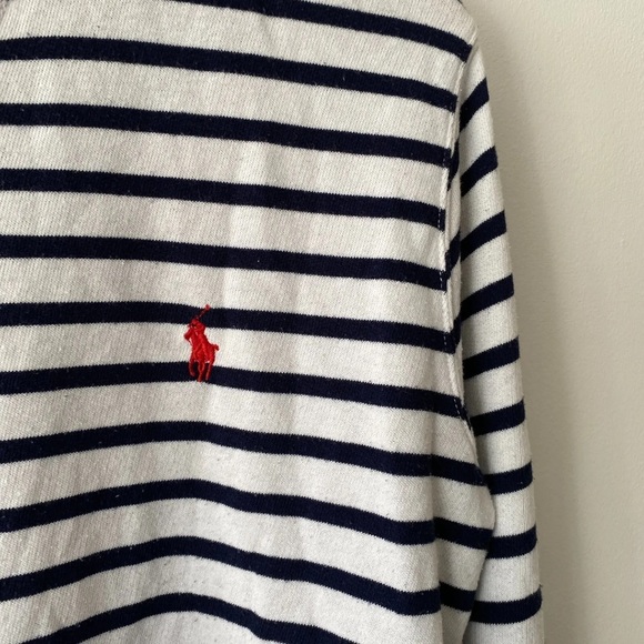 Polo Ralph Lauren Sweatshirt Jumper Top Striped Navy Blue White Size Medium - Picture 3 of 8